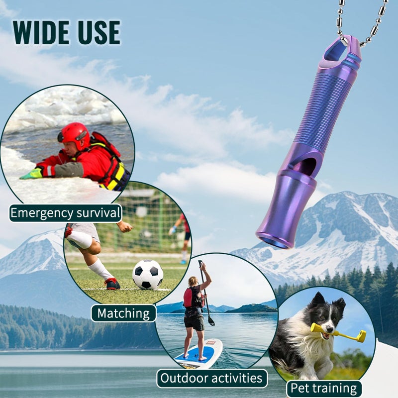 TACRAY Titanium Whistle â€“ Ultra-Loud 120+ dB, CNC Machined, Lightweight & Durable â€“ Perfect for Emergency Survival, Hiking, Camping, and Outdoor Safety â€“ Includes Stainless Steel Chain (Purple) - Image 5